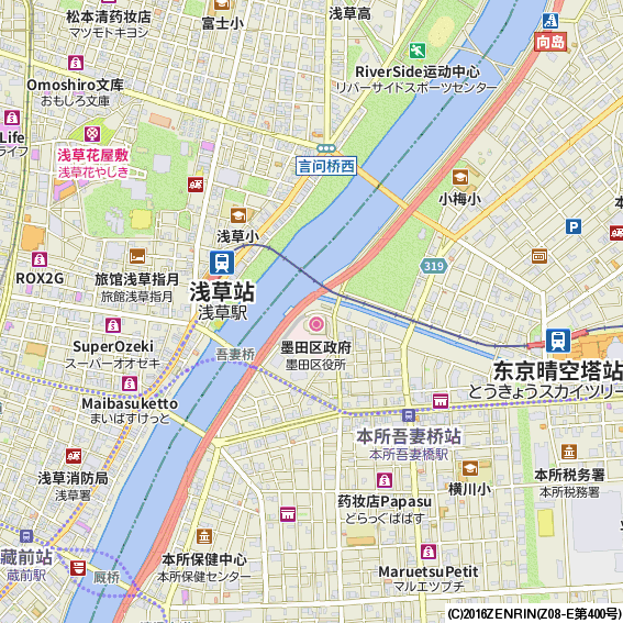 浅草周辺の観光地図