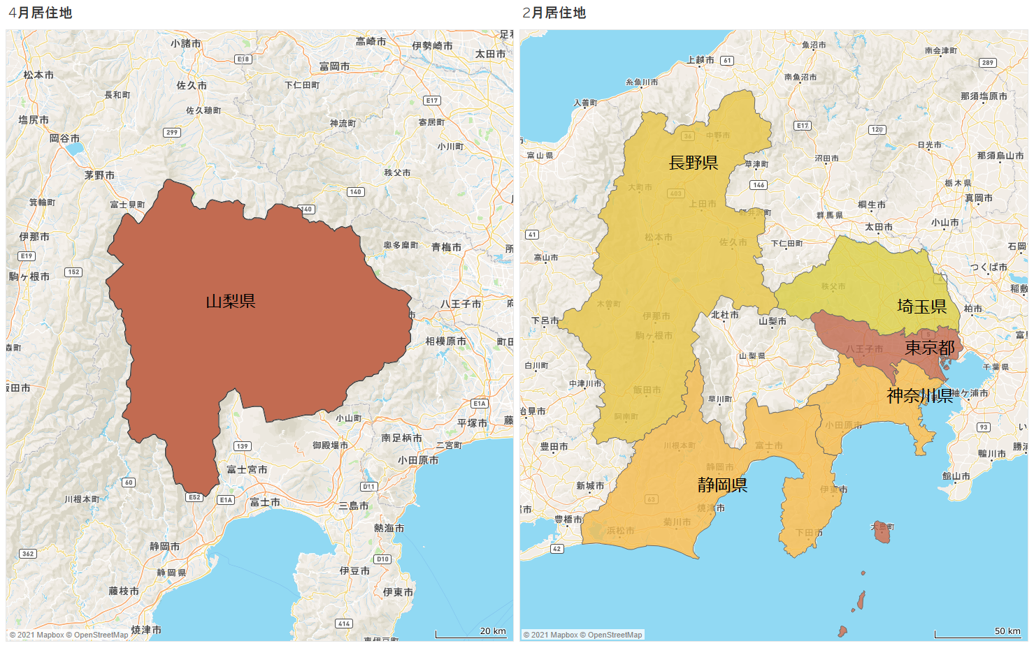 都道府県を跨いだ「引越し者数」の内訳 例:山梨県