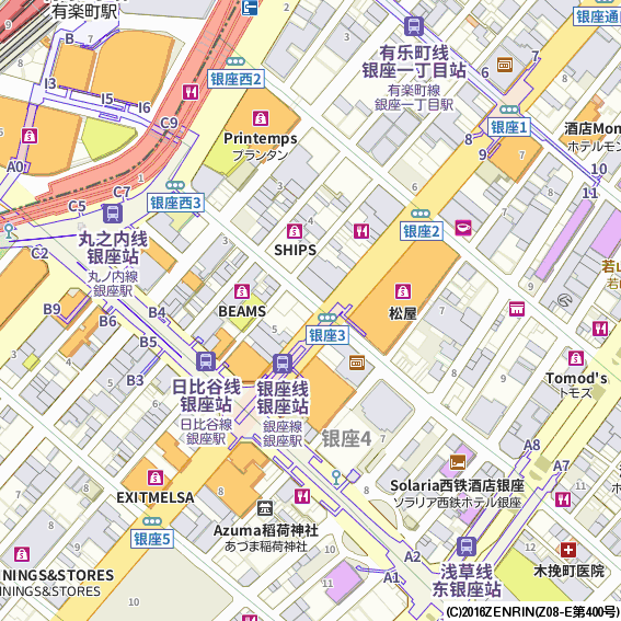 銀座周辺の観光地図