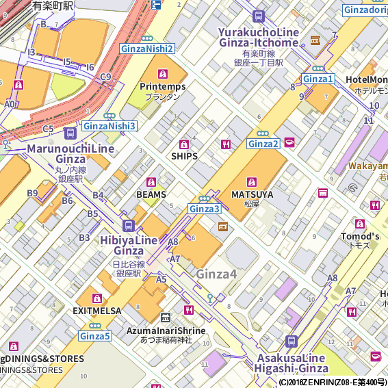 銀座周辺の観光地図